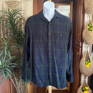 Plaid Button Down Shirt Women’s L | Green Navy Grunge Fall Layer Preppy Flannel